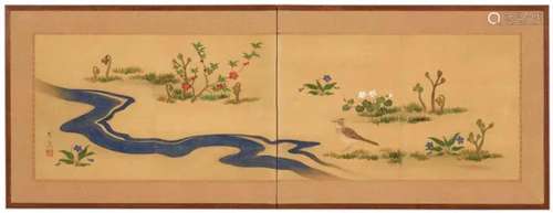 SUZUKI SHUITSU Bird And Flowers By A Stream