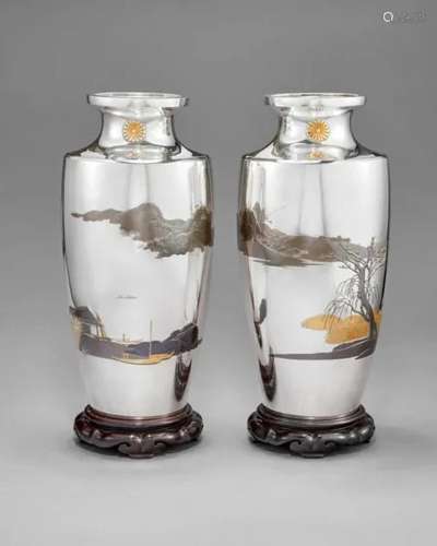 TAISHO PERIOD (20TH CENTURY) A Pair Of Silver Presentation V...