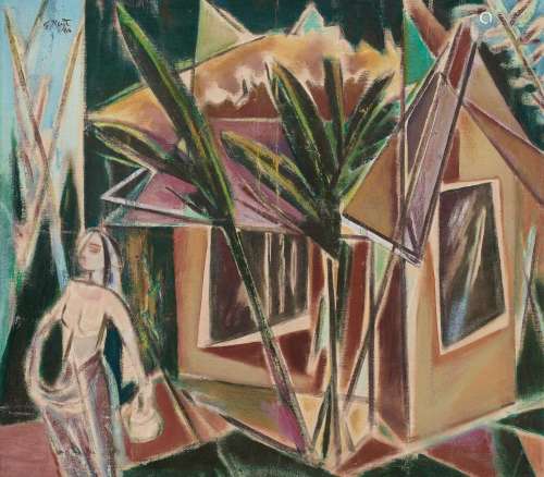 GEORGE KEYT Painted in 1964 Untitled (Woman in front of Hut)