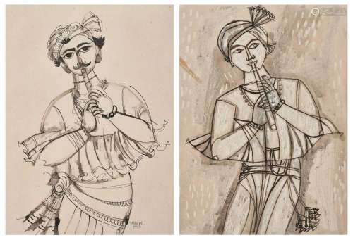 JYOTI BHATT Executed in 1957；two works on paper Untitled (Ra...