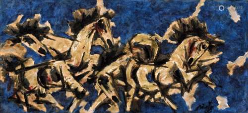 MAQBOOL FIDA HUSAIN Painted circa 1960s Untitled (Horses)