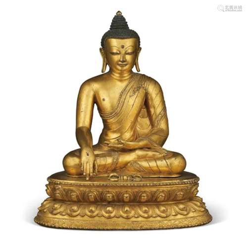 西藏 十五世纪 鎏金铜阿閦佛坐像