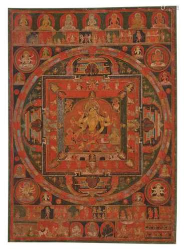 尼泊尔 十四至十五世纪 雨宝持世菩萨曼陀罗图