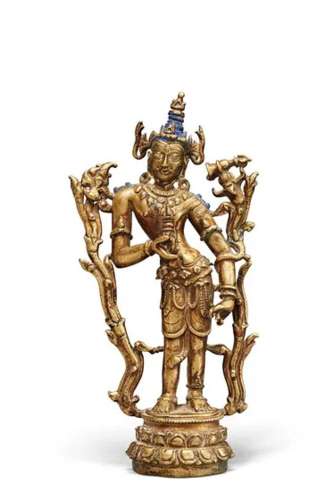 印度东北部/西藏 十二/十三世纪 铜金刚手菩萨立像