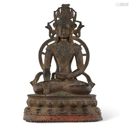 西藏 十四至十五世纪 铜宝生佛坐像