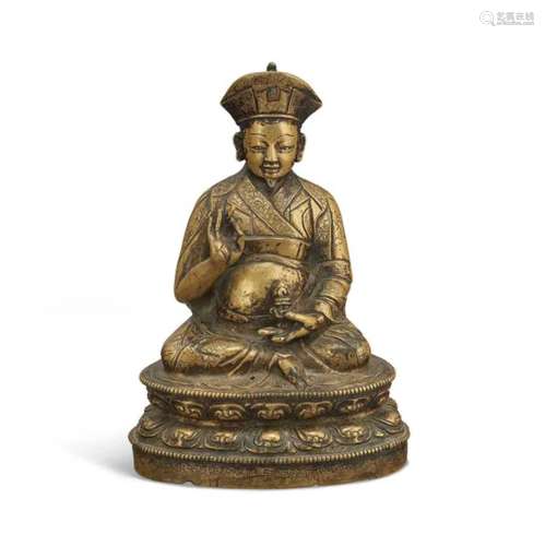 不丹 十六世纪 铜错红铜嵌银昂旺扎巴坐像