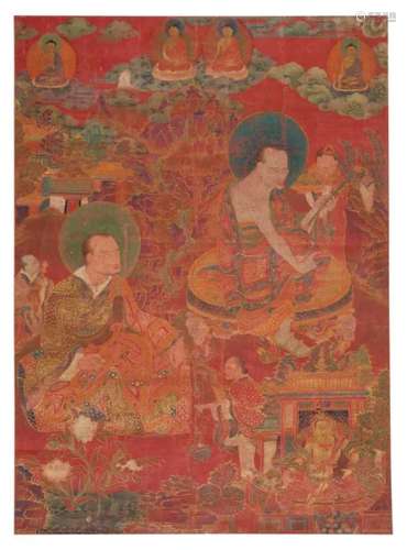 西藏 十八世纪 红地罗汉图