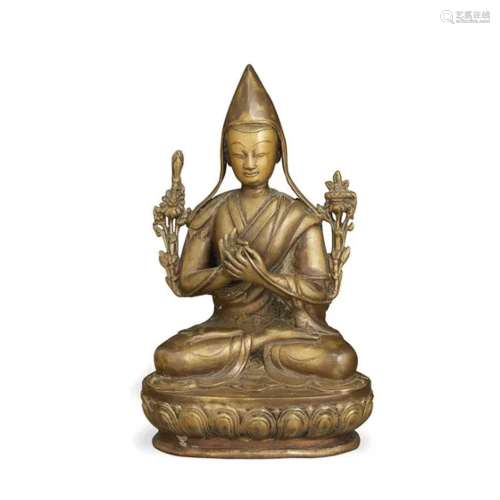 西藏 十八至十九世纪 铜宗喀巴坐像
