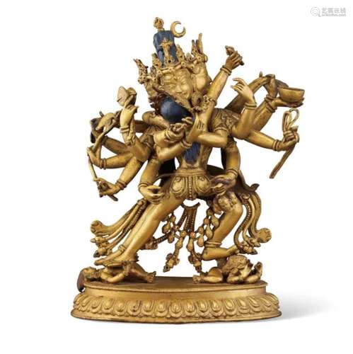 西藏 十九世纪 鎏金铜胜乐金刚双身立像