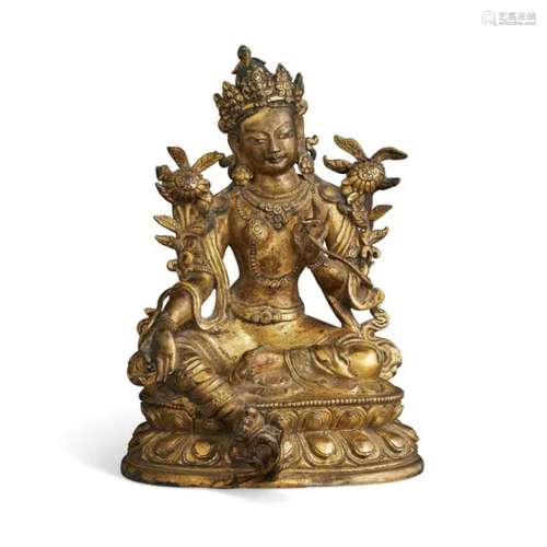 藏汉 十八世纪 鎏金铜绿度母坐像