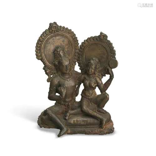 北印度 孟加拉国邦 九世纪铜湿婆与雪天神女像