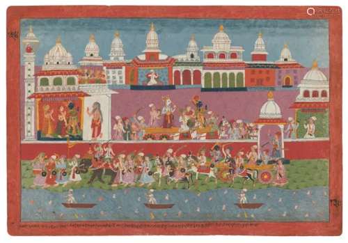 A PAINTING FROM A BHAGAVATA PURANA SERIES: KRISHNA DEPARTING...