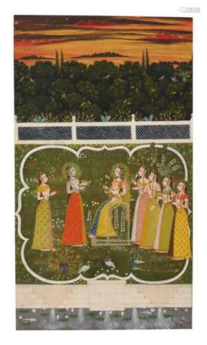 A PAINTING OF KRISHNA DISGUISED AS RADHA'S ATTENDANT