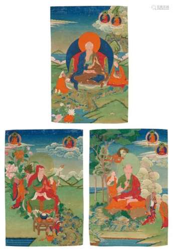 西藏 十八至十九世纪 罗汉图一组三幅