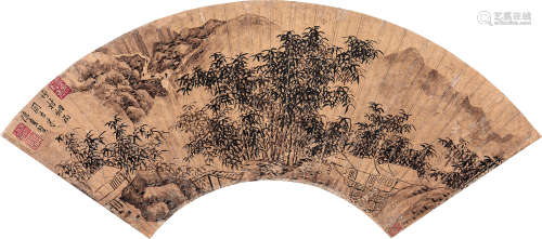 1604～1656 陈贞慧 红金山水扇面 纸本 镜片