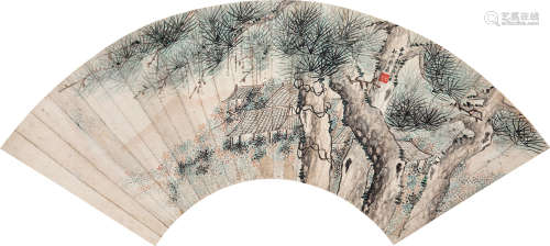 1686～1779 蔡嘉 松林读书图扇面 纸本 镜片