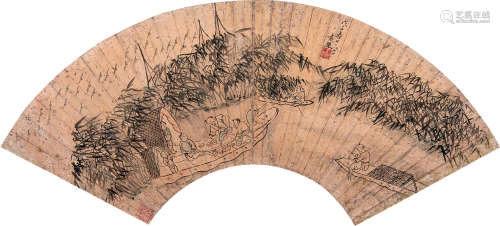 1495～1573 袁褧 红金鱼乐图扇面 纸本 镜片