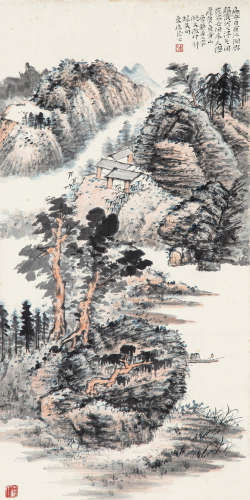 1910～1993 唐云 扁舟西湖 纸本 镜片