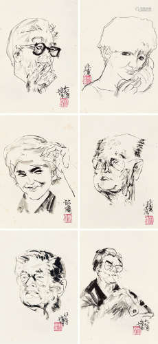 b.1942 林墉 人物素描六帧 纸本 镜片