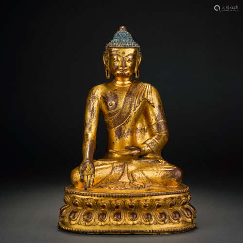 明 銅鎏金釋迦牟尼佛造像