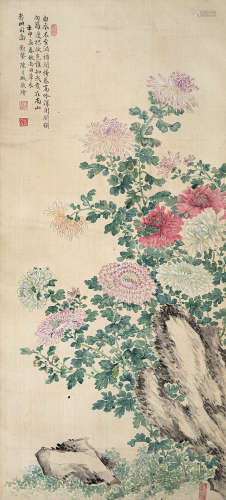 1866～1952 陈次石 五色菊 绢本 立轴