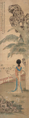 1884～1935 俞明 蕉叶少女 绢本 镜片