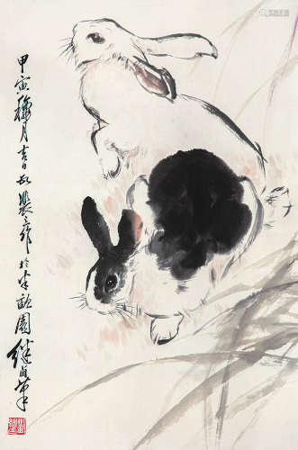 1918～1983 刘继卣 双兔 纸本 立轴