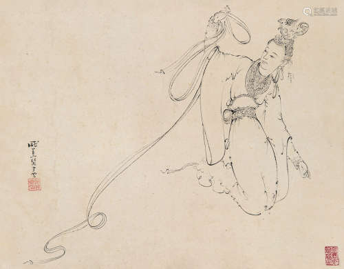 1906～1985 庞薰琹 白描人物 纸本 立轴