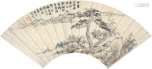 1688～1745 张鹏翀 山水扇面 纸本 连框
