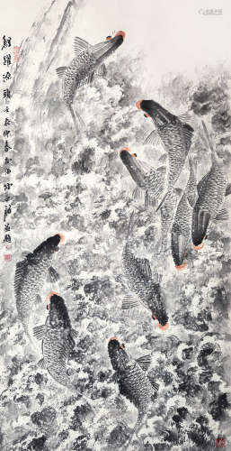 b.1948 陈永锵 鲤跃 纸本 立轴