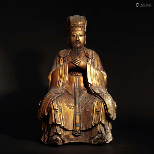 明 木雕漆金玉皇大帝坐像