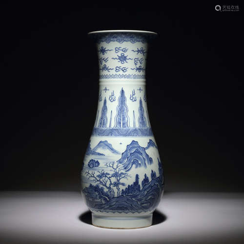 清 仿康熙青花山水人物紋尊