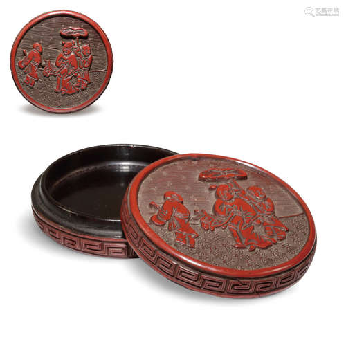 明 剔紅高士圖香合