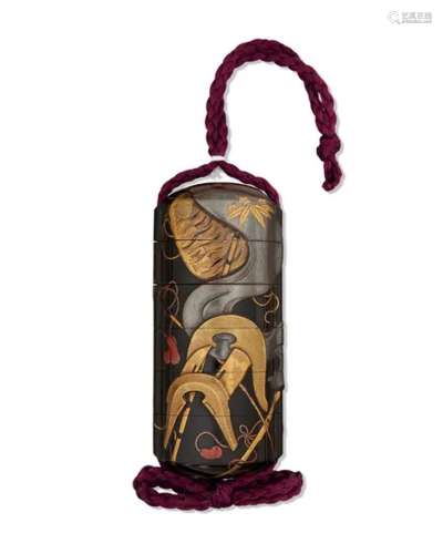 EDO PERIOD (19TH CENTURY) A FIVE-CASE LACQUER INRO WITH HORS...