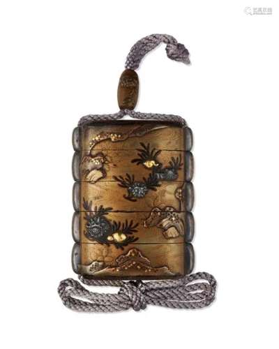 EDO PERIOD (18TH CENTURY) A FOUR-CASE LACQUER INRO WITH DESI...