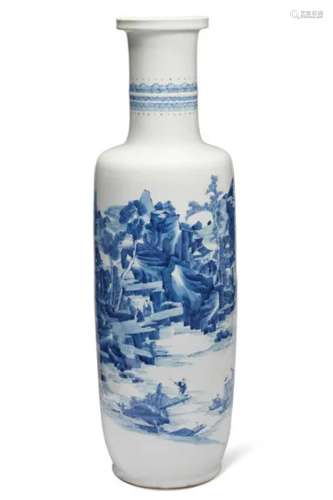 中国 青花山水高士图棒槌瓶
