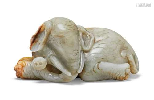中国 17世纪 灰褐玉卧象摆件