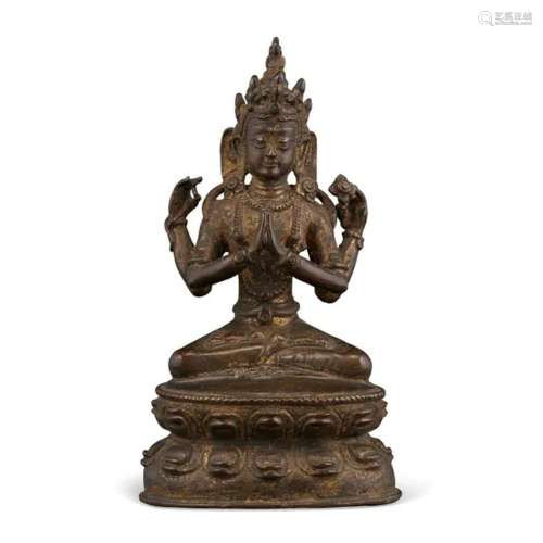 TIBET OR WESTERN HIMALAYAS，15TH-16TH CENTURY A BRONZE FIGURE...
