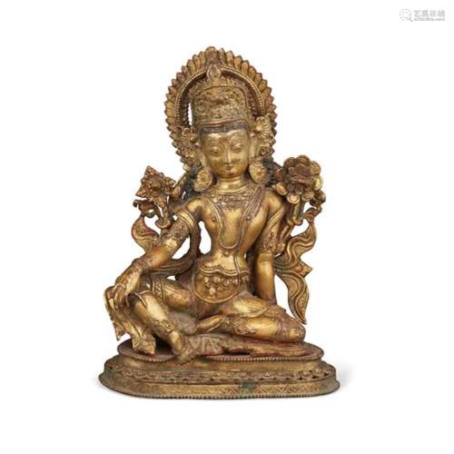 NEPAL，17TH-18TH CENTURY A GILT-COPPER FIGURE OF INDRA