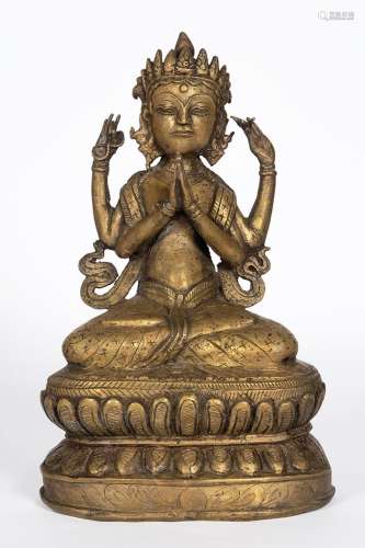 Tibet, XIXe siècle ou antérieur
Statue de divinité à qu