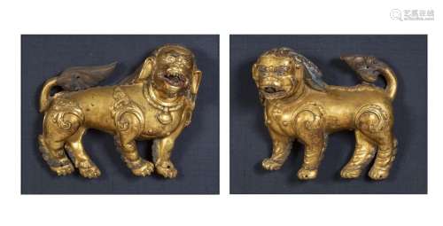 Tibet, XVII-XVIIIe siècle
Paire de lions en métal repou