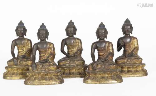 Tibet, XXe siècle
Série de cinq statues de Bouddhas en