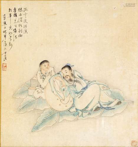 Chine, vers 1900
Homme et enfant sur une feuille.
Encre