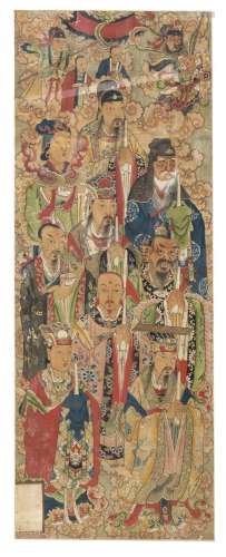 Chine, XIXe siècle
Dieux Taoïstes.
Encre et couleur sur