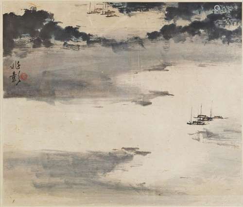 Chine, XXe siècle
Bateaux sur un lac.
Encre et couleur