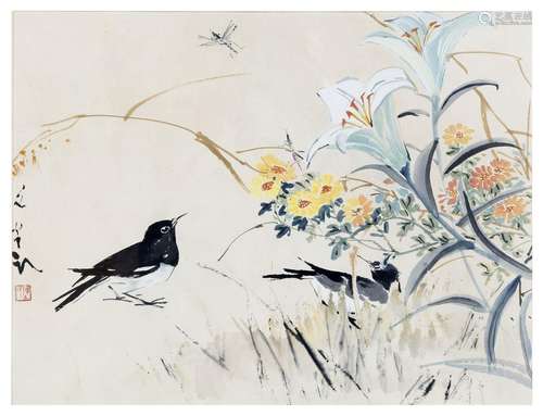 Chine, XXe siècle
Oiseaux et fleurs.
Encre et couleur s