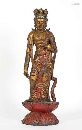 Chine, XIX-XXe siècle
Statue de divinité en bois laqué