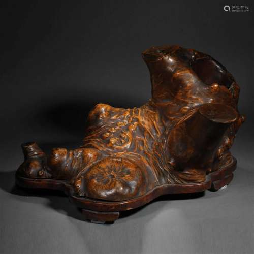 Qing dynasty mahogany root carved arrangement