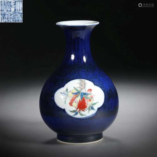 Qing dynasty sacrifice blue glaze window jade pot spring bot...