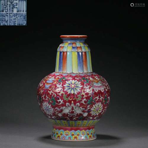 Qing dynasty colorful eight-treasure pattern ornamental bott...